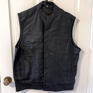 Leather conceal carry quick draw black riding vest